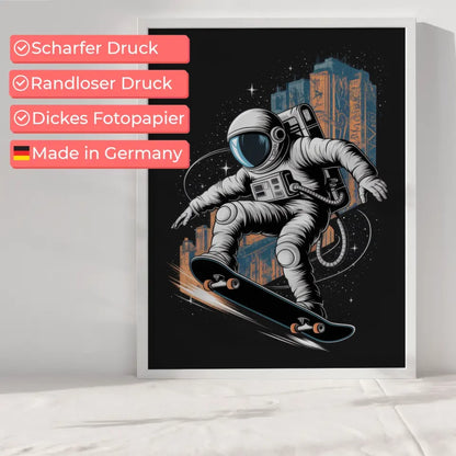 Poster Astronaut Skateboard Kickflip im Weltraum für dein Zuhause