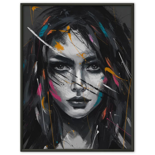 Abstraktes Poster mit faszinierendem weiblichen Gesicht in Farben