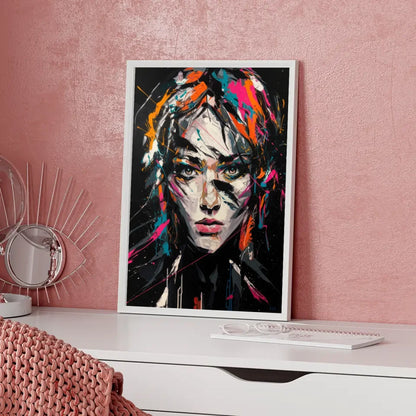 Abstraktes Poster mit faszinierendem weiblichen Gesicht in Farben