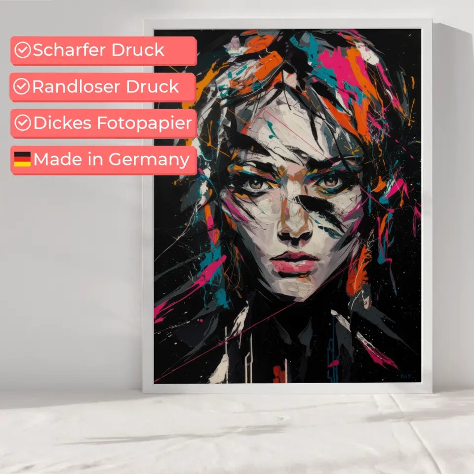 Abstraktes Poster mit faszinierendem weiblichen Gesicht in Farben