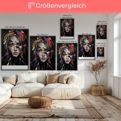 Abstraktes Poster mit faszinierendem weiblichen Gesicht in Farben
