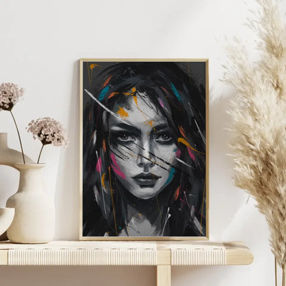 Abstraktes Poster mit faszinierendem weiblichen Gesicht in Farben