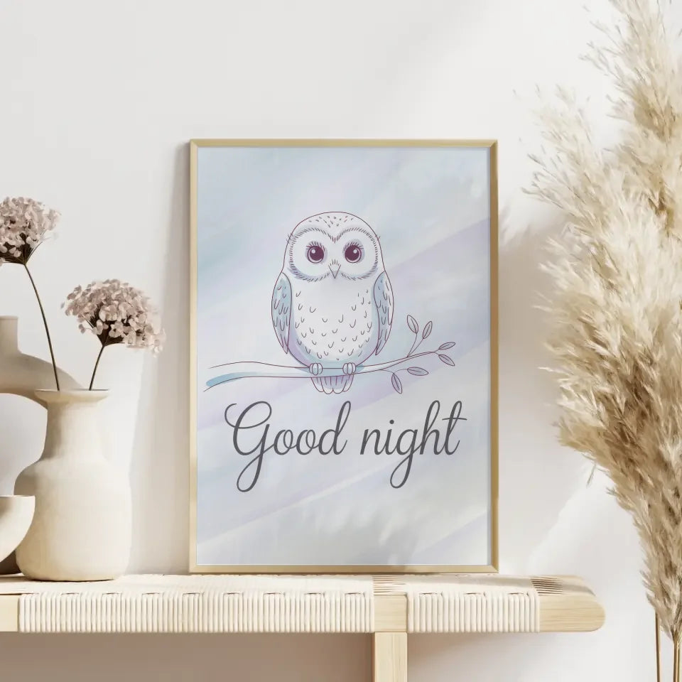 Poster Gute Nacht Eule minimalistisch in Pastellfarben modern decor