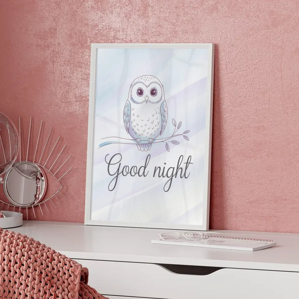 Poster Gute Nacht Eule minimalistisch in Pastellfarben modern decor