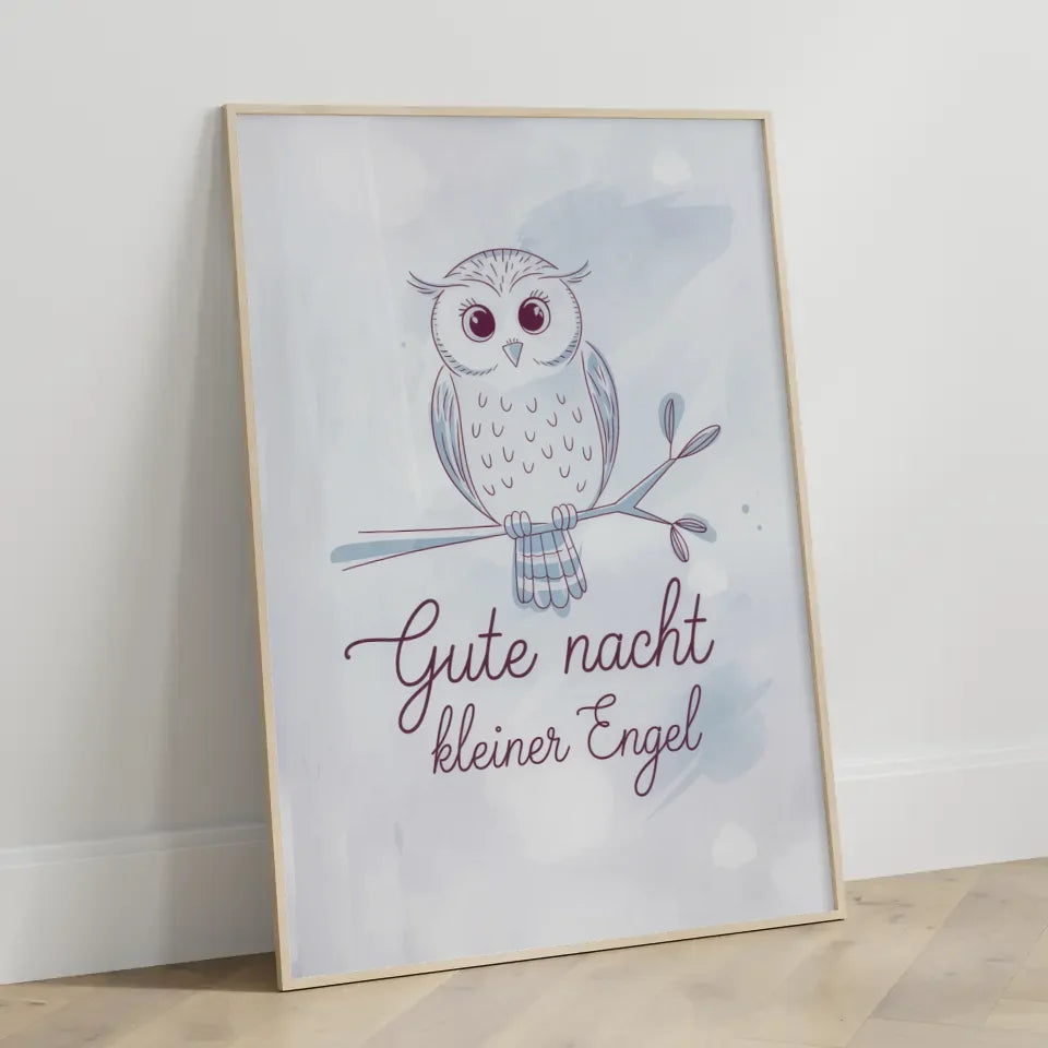 Bezaubernder Eulen Poster Gute Nacht Engel in sanften Pastellfarben