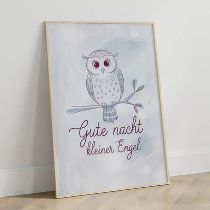 Bezaubernder Eulen Poster Gute Nacht Engel in sanften Pastellfarben