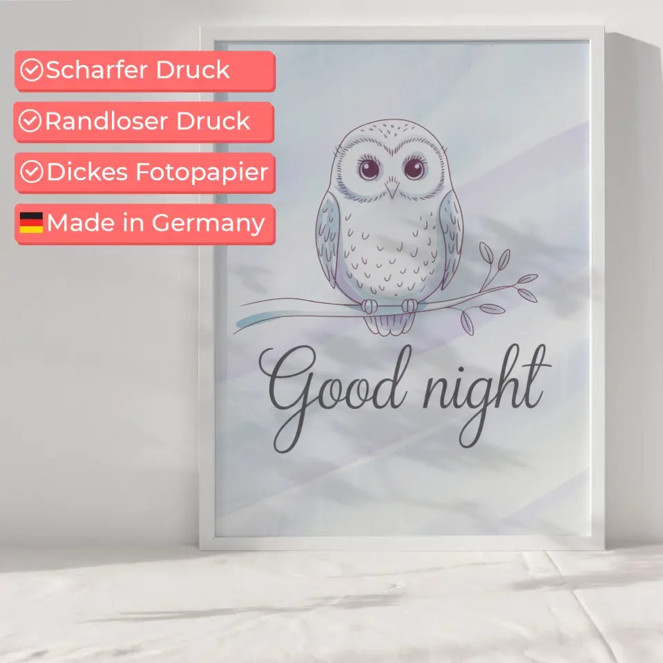 Poster Gute Nacht Eule minimalistisch in Pastellfarben modern decor