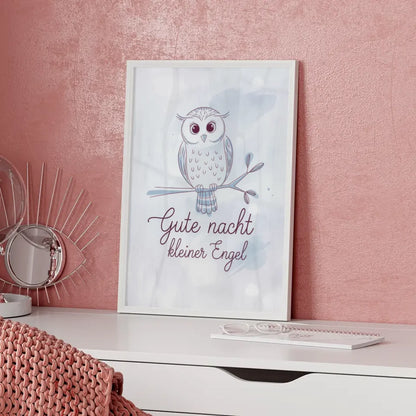 Bezaubernder Eulen Poster Gute Nacht Engel in sanften Pastellfarben