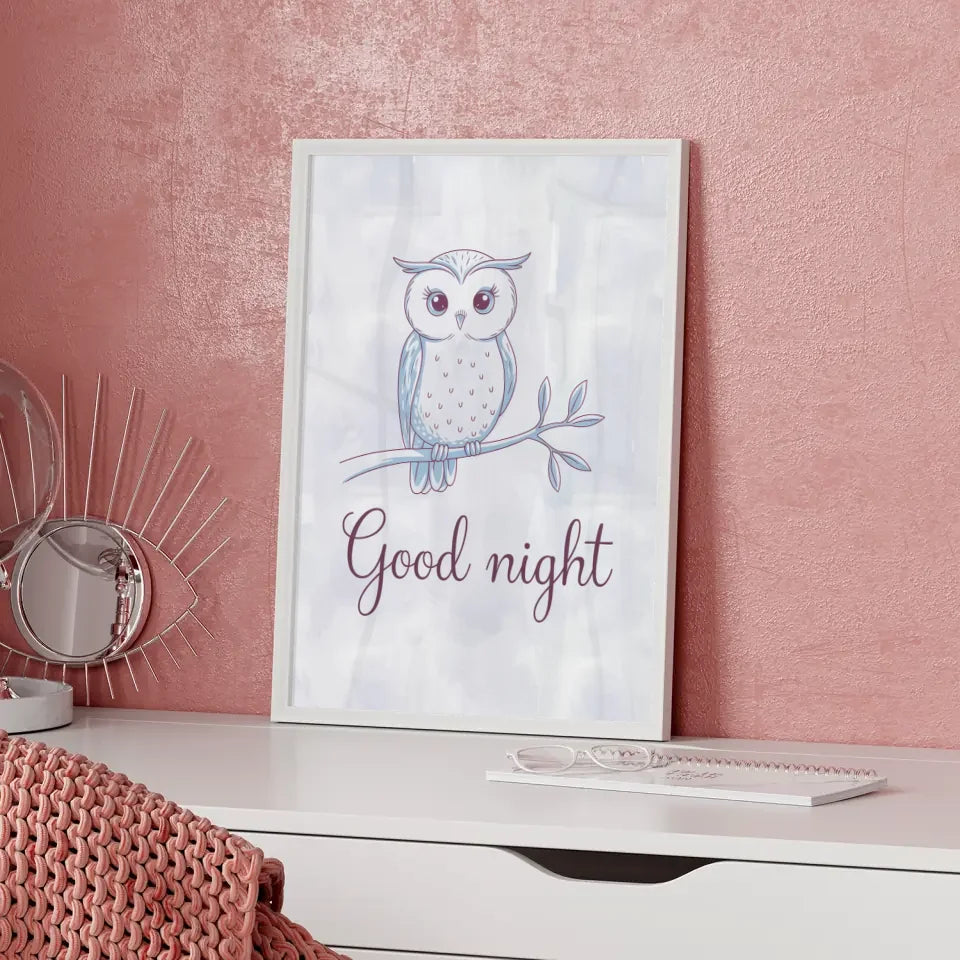 Poster Gute Nacht Eule minimalistisch in Pastellfarben modern decor