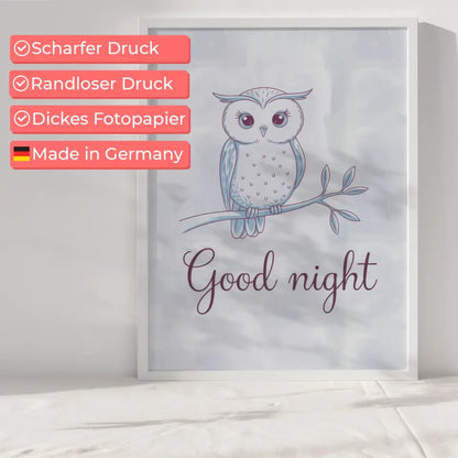 Poster Gute Nacht Eule minimalistisch in Pastellfarben modern decor