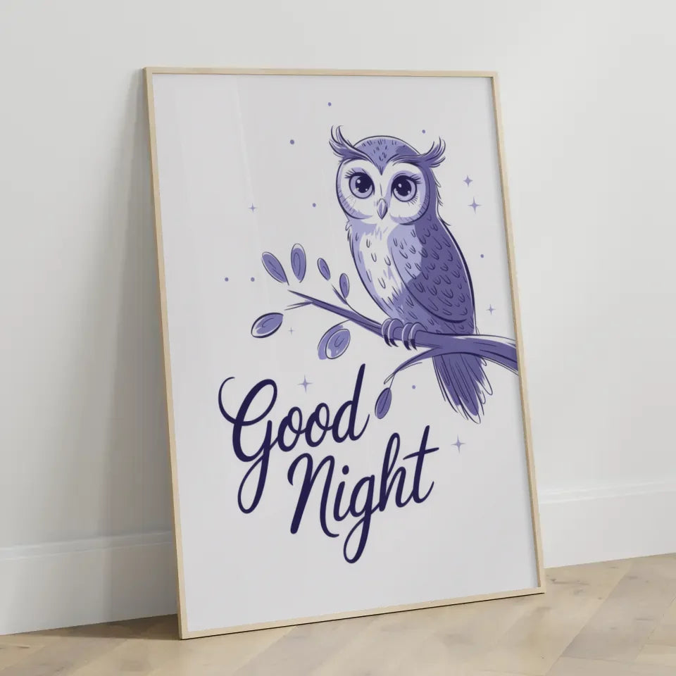 Poster Gute Nacht Eule minimalistisch in Pastellfarben modern decor