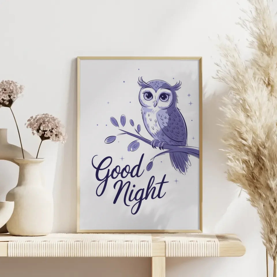 Poster Gute Nacht Eule minimalistisch in Pastellfarben modern decor