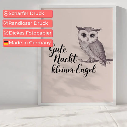 Bezaubernder Eulen Poster Gute Nacht Engel in sanften Pastellfarben