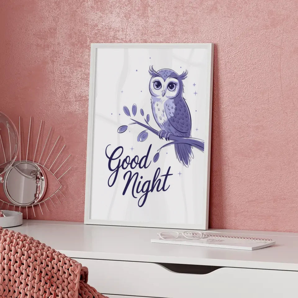 Poster Gute Nacht Eule minimalistisch in Pastellfarben modern decor