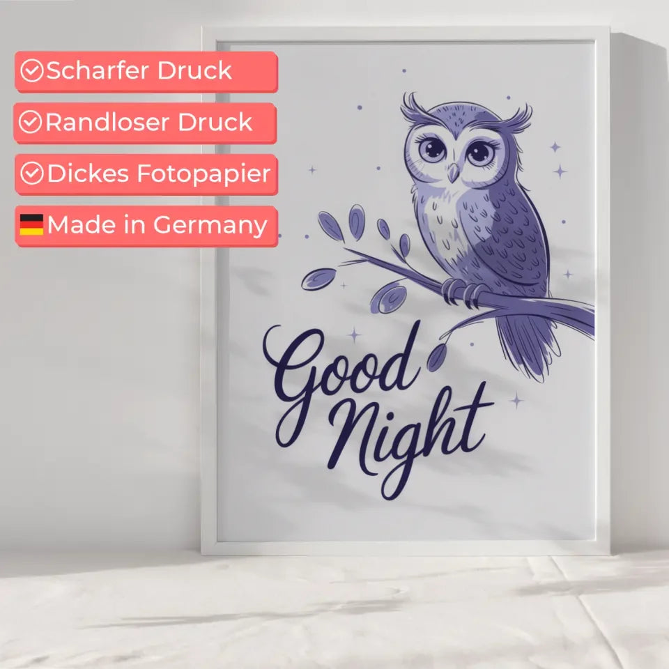 Poster Gute Nacht Eule minimalistisch in Pastellfarben modern decor