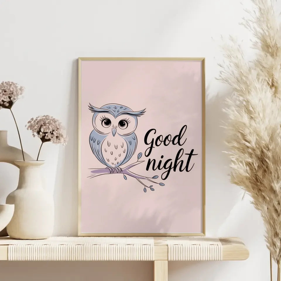 Poster Gute Nacht Eule minimalistisch in Pastellfarben modern decor