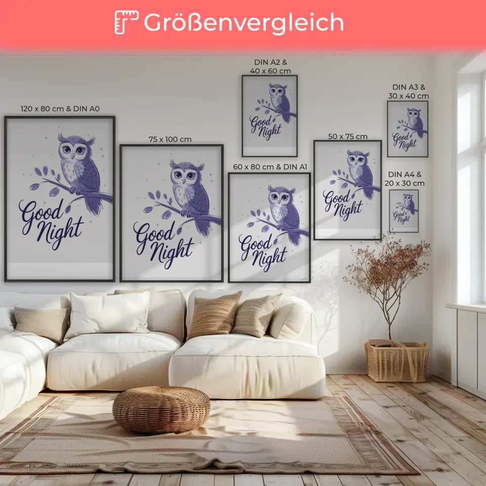 Poster Gute Nacht Eule minimalistisch in Pastellfarben modern decor