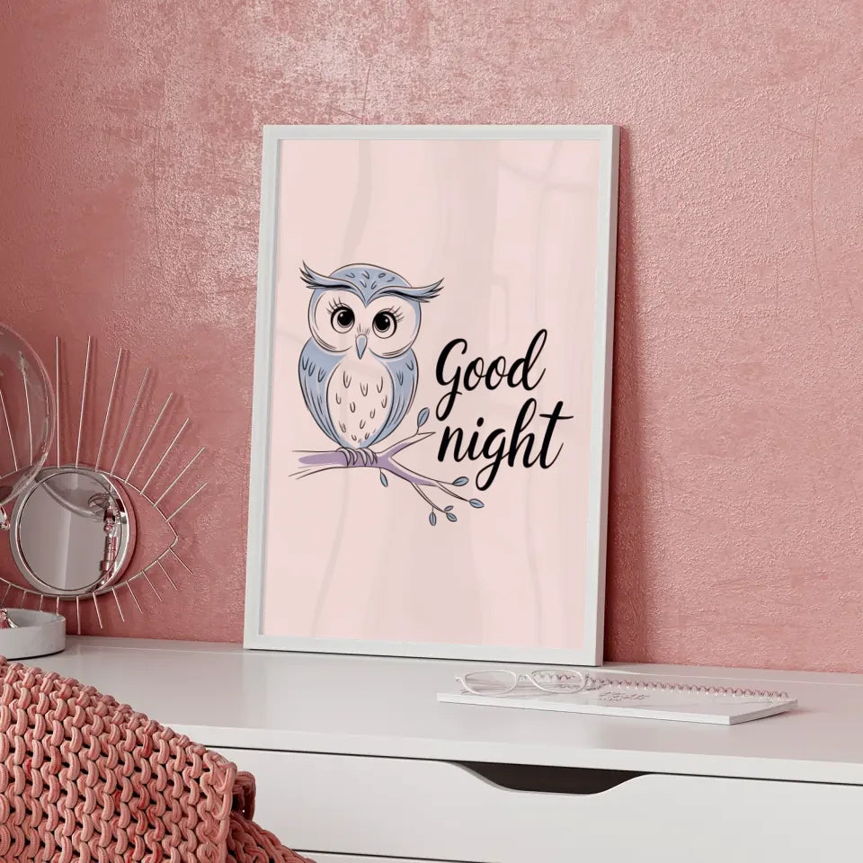 Poster Gute Nacht Eule minimalistisch in Pastellfarben modern decor