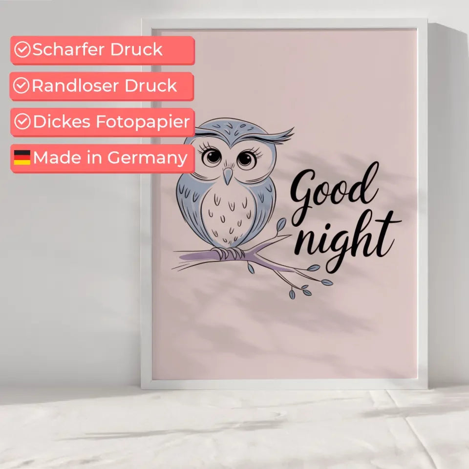 Poster Gute Nacht Eule minimalistisch in Pastellfarben modern decor