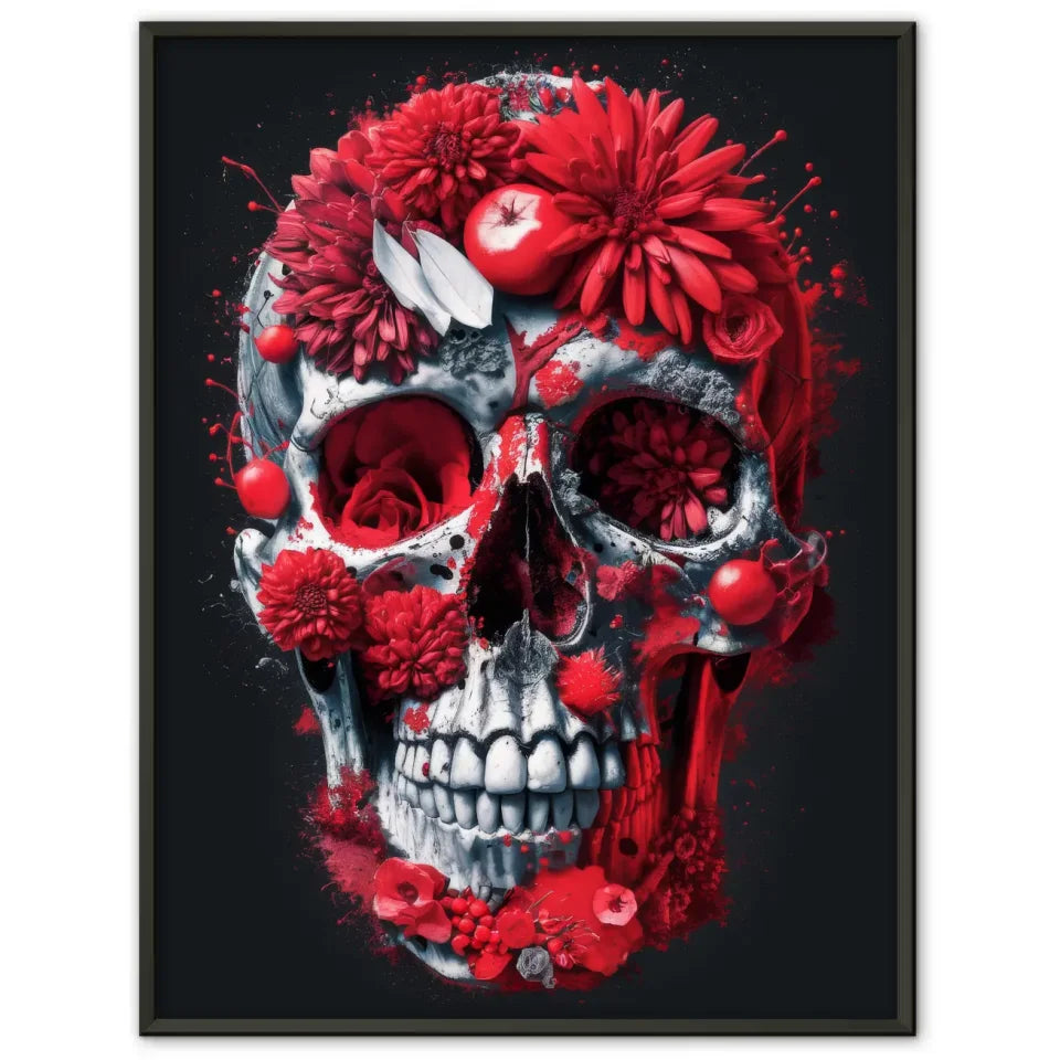 Poster mit detailreichem Totenkopf aus Blumen und Früchten gestalten