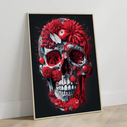 Poster mit detailreichem Totenkopf aus Blumen und Früchten gestalten