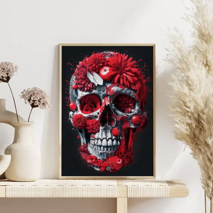 Poster mit detailreichem Totenkopf aus Blumen und Früchten gestalten