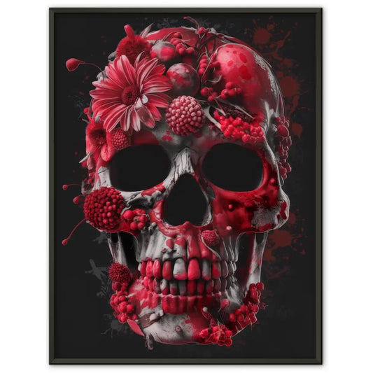 Poster mit detailreichem Totenkopf aus Blumen und Früchten gestalten