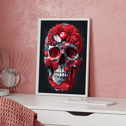 Poster mit detailreichem Totenkopf aus Blumen und Früchten gestalten