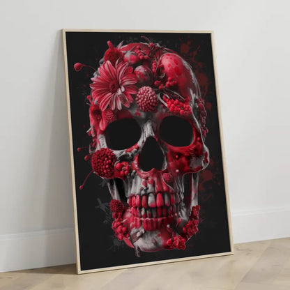 Poster mit detailreichem Totenkopf aus Blumen und Früchten gestalten