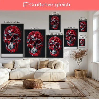 Poster mit detailreichem Totenkopf aus Blumen und Früchten gestalten