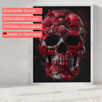 Poster mit detailreichem Totenkopf aus Blumen und Früchten gestalten