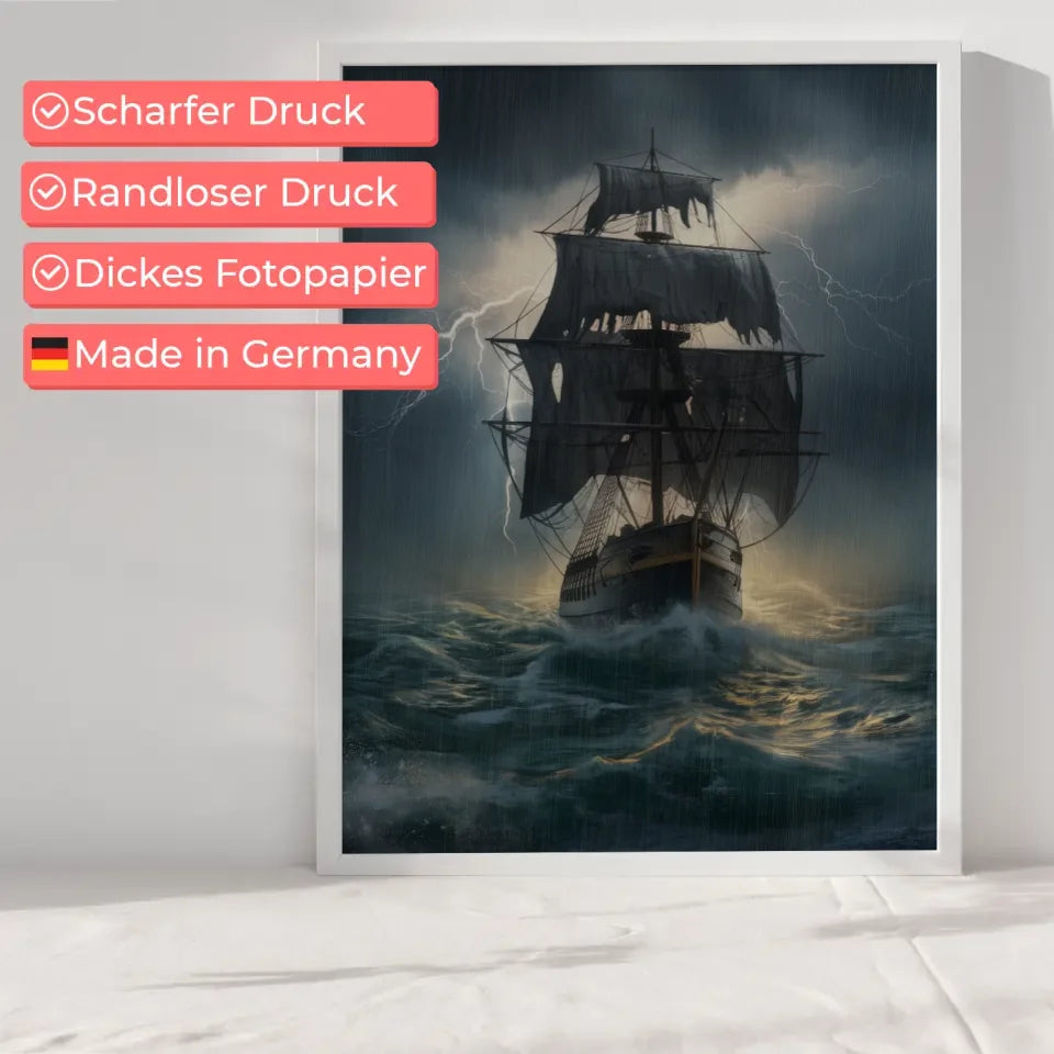 Poster eines dramatischen Schiffes in stürmischer See für Ihr Zuhause