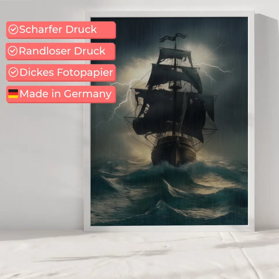 Poster eines dramatischen Schiffes in stürmischer See für Ihr Zuhause