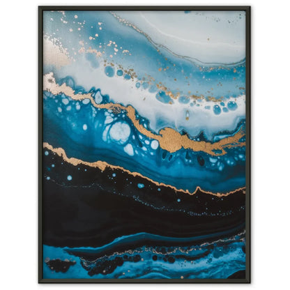 Eleganter Poster mit fließendem Design in Blau und Gold für stilvolle Räume