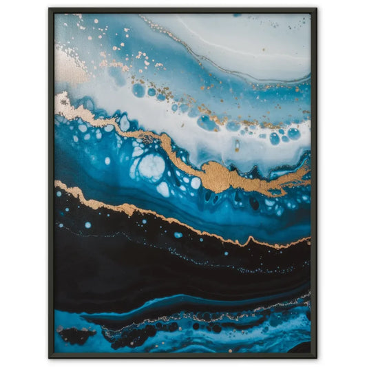 Eleganter Poster mit fließendem Design in Blau und Gold für stilvolle Räume