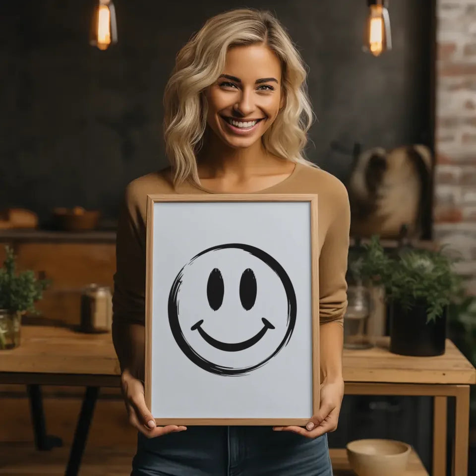 Minimalistischer Smiley Poster handgezeichnet in schwarz-weiß dekorativ