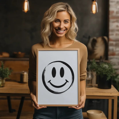 Minimalistischer Smiley Poster handgezeichnet in schwarz-weiß dekorativ