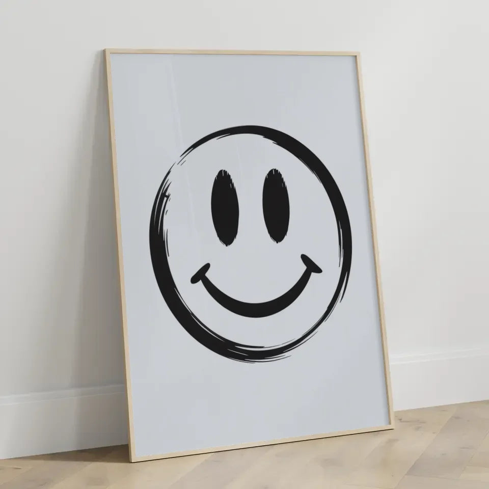 Minimalistischer Smiley Poster handgezeichnet in schwarz-weiß dekorativ