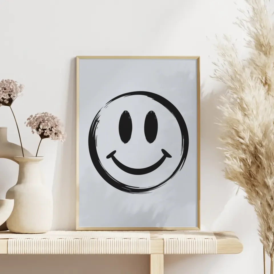 Minimalistischer Smiley Poster handgezeichnet in schwarz-weiß dekorativ