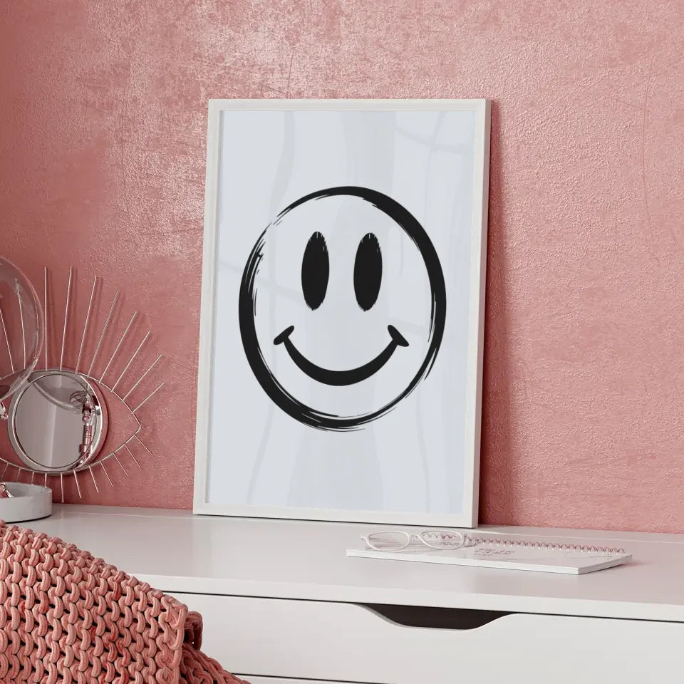 Minimalistischer Smiley Poster handgezeichnet in schwarz-weiß dekorativ