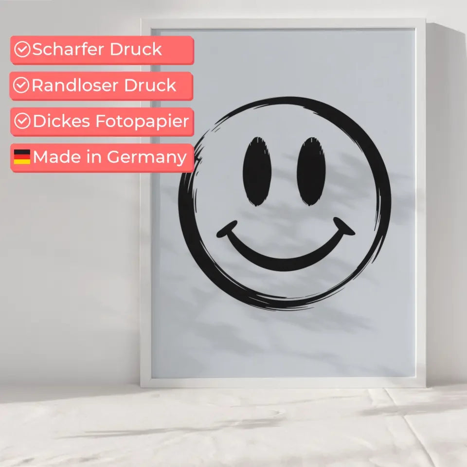 Minimalistischer Smiley Poster handgezeichnet in schwarz-weiß dekorativ