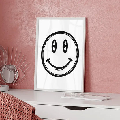 Minimalistisches Smiley Poster in Schwarz-Weiß für kreative Wände