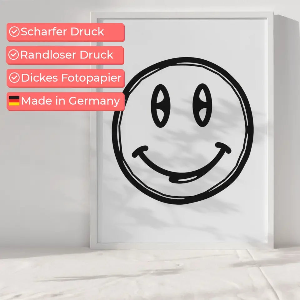 Minimalistisches Smiley Poster in Schwarz-Weiß für kreative Wände