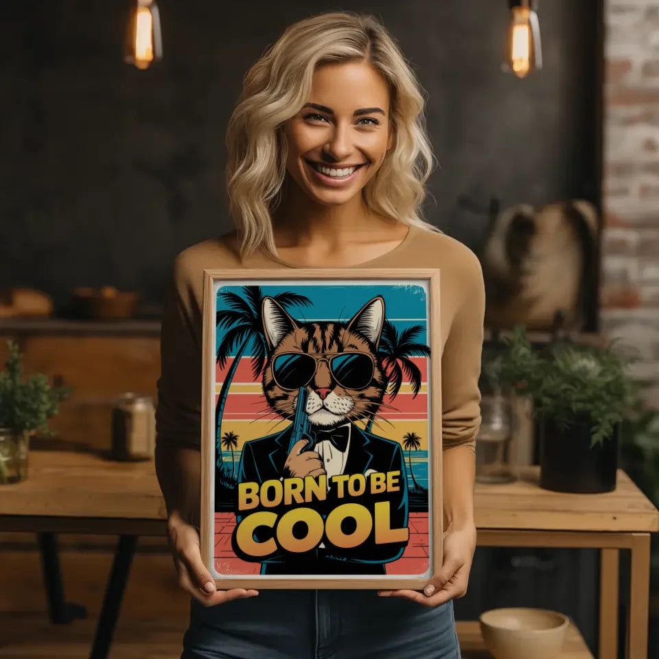 Cooler Katzen Poster im James-Bond Stil mit Retro-Design und Farben