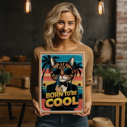 Cooler Katzen Poster im James-Bond Stil mit Retro-Design und Farben