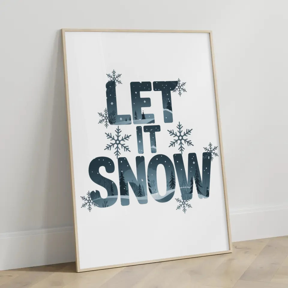 Ruhige Landschaft Poster mit Booten und schneebedeckten Bergen