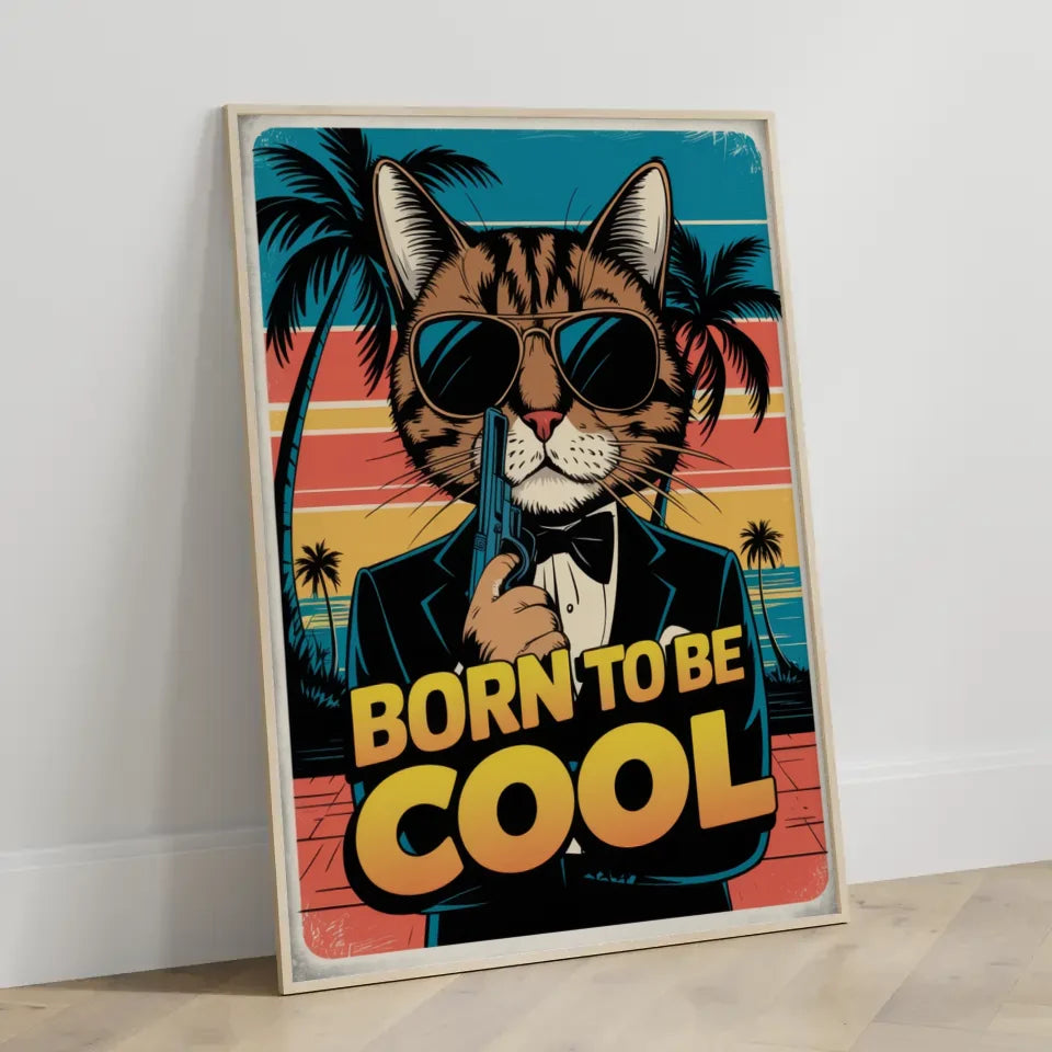 Cooler Katzen Poster im James-Bond Stil mit Retro-Design und Farben