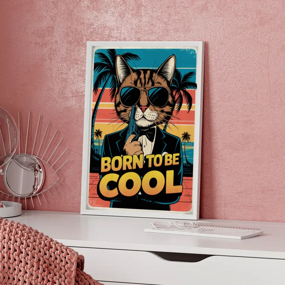 Cooler Katzen Poster im James-Bond Stil mit Retro-Design und Farben