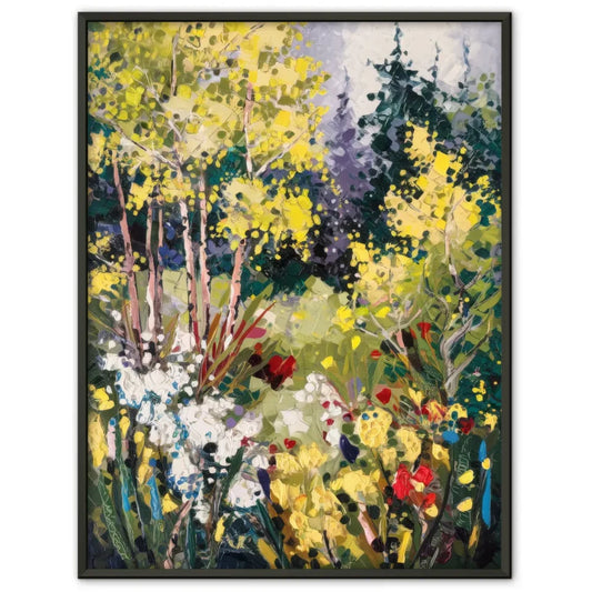 Farbenfrohes Wald Poster im impressionistischen Stil mit Blumenpracht