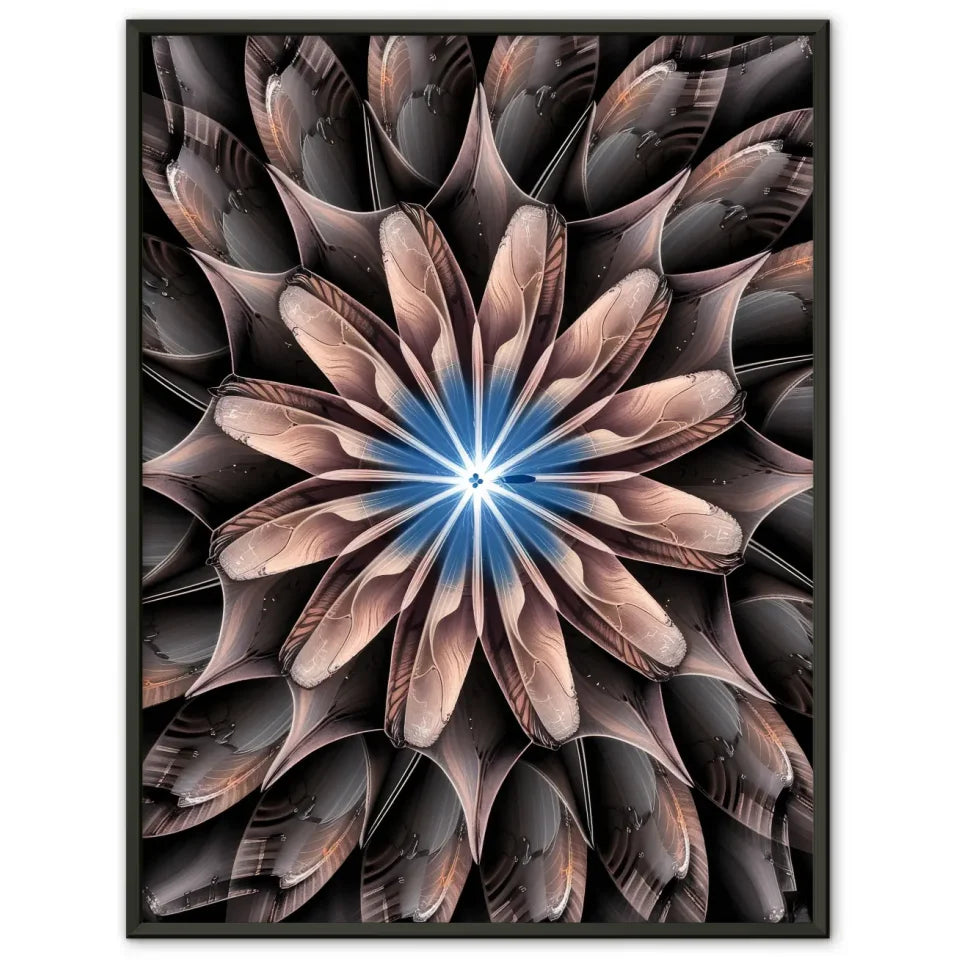 Faszinierendes Poster mit floralem Mandala Muster in Blau und Braun